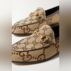 Jordaan horsebit-detailed leather-trimmed canvas-jacquard loafers